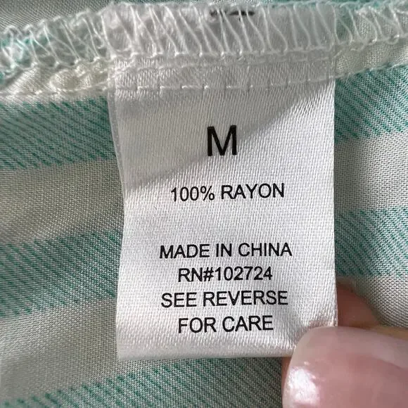 Grand & Green Green White Top Rayon Striped Pleated Button-Up Size Medium M - Picture 8 of 9